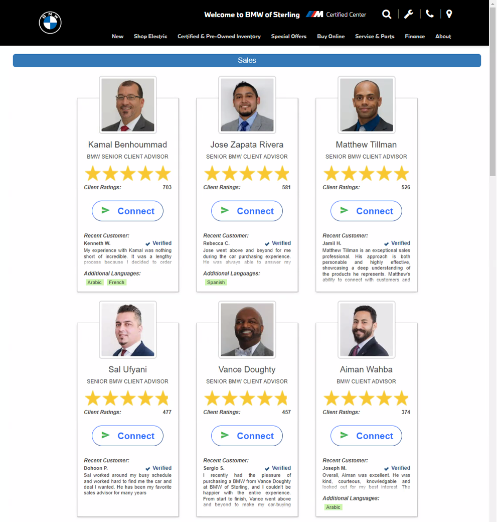 The Meet The Team plugin rendered on a dealership page