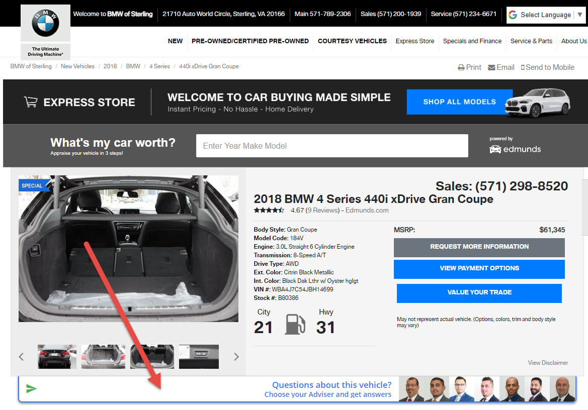 The VDP plugin rendered on a vehicle detail page